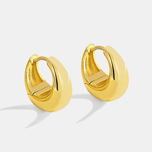 2024 Trendy 925 Sterling <b>Silver</b> Chunky <b>Hoop</b> <b>Earrings</b> <b>Real</b> Gold Plated Geometric Pattern for Weddings Parties Stylish Alloy Gift - Product Image 4