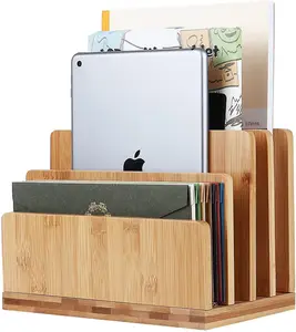 Natural high-quality Multi-slot space design 100% Bamboo anti-slip Desk File Mail Organizer