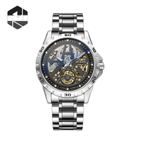 TIANNBU 3080 Doppelskelett Automatische Mechanische Uhr Edelstahlarmband Leuchtend Wasserdicht Luxus-Herrenuhr