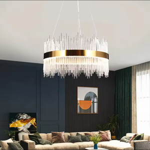 Zèle éclairage lustre en verre nordique avec hauteur réglable anneau en or cristal pendentif lumière cercle Design LED pour salon - Product Image 1