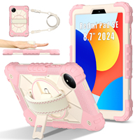 Étui robuste antichoc pour Redmi Pad SE 8.7 2024, silicone + PC, support 360°, sangle de main, sangle d'épaule, rose gold