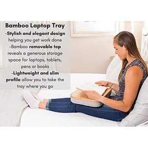Plateau de bureau portable Eco Go modèle EG-Bamboo avec rangement pour ordinateur portable et coussin, logo gravé au laser, bureau informatique pratique - Product Image 6