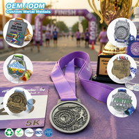 Médaille de course personnalisée en argent antique, avec caractères thaïlandais 3D en relief, pour finisseur sportif, en alliage de zinc, avec ruban souvenir
