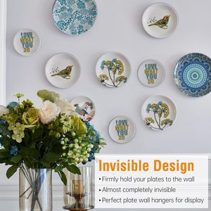 Bilillo resistente invisibile piastra di filo appendiabiti 6 ''-8'' ganci decorativi da parete per piatti nero display arazzi - Product Image 3