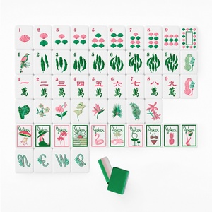 Mahjong américain en acrylique multicouche à motif feuille de palmier verte et mahjong américain à trois couches vert et rose - Product Image 3