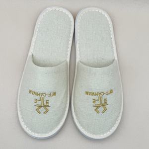Sandal Hotel Spa Sekali Pakai Ramah Lingkungan Biodegradable dengan Logo Kustom, Bahan Kanvas Linen Lembut, Sol <span class=keywords><strong>EVA</strong></span>, Bordir Mewah untuk Perjalanan - Product Image 4