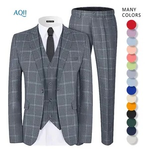 New dark gray plaid suit formal vest three-piece host emcee dress performance singer suit