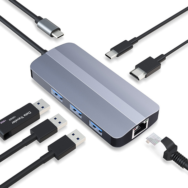 Hot Sd Tf Card Reader Splitter Hdtv Rj45 1000M Vga Usb Pd Fast Charge 9 in 1 Usb C Hub Adapter Type C 3.0 Usb Hub