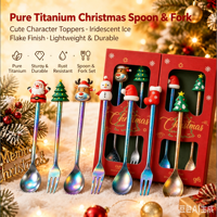 Pure titanium lepel Kerstman Kerstboom Koffielepel Dessert Fruitvork Kerst Servies Cadeauset Vakantie Feestdecoratie