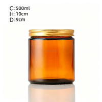 En stock : Pots à bougies en verre ambré de 500 ml avec couvercles métalliques argentés, noirs ou dorés, contenants cylindriques vides pour bougies