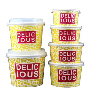 Mini Design Custom Printing 4Oz 5Oz 6Oz 8Oz 12Oz Multi-Size Tubs Ijs Papier Cup Kom Met Plastic Deksel En Lepel