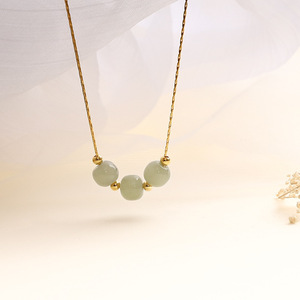 Hetian Jade Necklace Simple Lucky Bead Design Gold Chain For Women Everyday Wear - Product Image 4