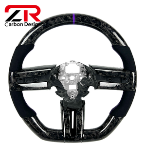 Volant de direction personnalisé en fibre de carbone forgée et cuir véritable pour <span class=keywords><strong>Ford</strong></span> <span class=keywords><strong>Mustang</strong></span> GT GT500 GT500KR RTR Shelby Super Snake - Product Image 1