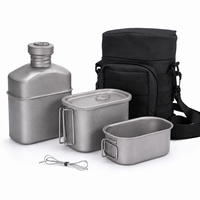 Ensemble de cuisine de camping multifonctionnel en titane pur, ultraléger, résistant à la corrosion, 1100 ml, pliable, suspendable, portable, avec tasses, pour l'extérieur