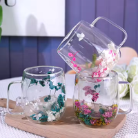 Accessoires pour la maison de fleurs Tasse en verre à boire à double couche Tasse à café créative pour la maison avec poignée