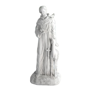 Mármol blanco Tamaño real religioso San Francisco alimentador de animales Estatua Jardín Decoración San Francisco de Asís Escultura para la venta - Product Image 1