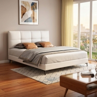 Lit Double avec Tête de Lit Grise en Cuir PU et Cadre en Plastique, Design Moderne de Luxe, Taille King/Queen, Ensemble de Meubles de Chambre avec Rangement