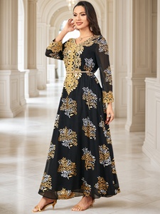 Nouvelle robe longue musulmane en or Emed, nouveaux vêtements pour femmes, Moyen-Orient, transfrontalier, robe indonésienne malaise, robes printemps été - Product Image 4