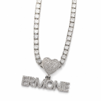 Nouveau Pendentif Personnalisé avec Nom, Fermoir Cœur Délicat, Laiton Plaqué Or et Rhodium, Collier Sertie de Zircons Cubiques, Mini Lettre de Nom Personnalisée