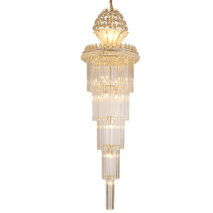 Lustre d'escalier de style européen minimaliste moderne, long luminaire suspendu en cristal pour salon duplex, villa, maison à étages - Product Image 3