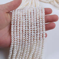 Perles de blé d'eau douce naturelles blanches en vrac de qualité B-AAA de 5-6 mm, en forme de bouton, en fils, pour la vente en gros