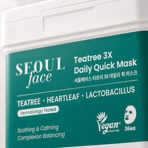Mascarilla Facial Diaria de Árbol de Té Seoulface 3X, 36 Unidades, Mascarilla Vegana Calmante y Equilibrante para la Piel - Product Image 4