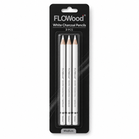 FLOWood 3 crayons de fusain blancs moyens, crayons de dessin pour esquisse et surlignage, crayons d'artiste pour ombrage et détails