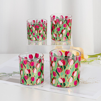 Gelas Lilin Tulip Berlapis Kaca Emas dengan Garis Emas, 4 Ukuran, Wadah Bunga Multi-Spec untuk Lilin DIY, Natal, Hari Valentine, Paskah