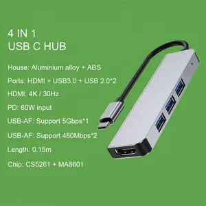 4 в 1 USB Type C USB C адаптер док-станция с 4K HDMI USB 3,0 портами для ноутбуков и устройств типа C