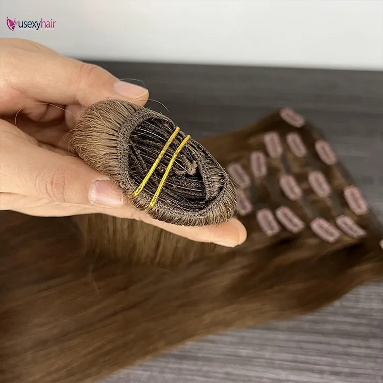 Personnalisé Double Dessiné Épais Extrémités Remy Clip-in Extension de Cheveux Vierge Naturelle Clip dans Extension de Cheveux Pour Les Femmes Noires
