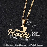 LC028 Collier à breloques en plaqué or Carte d'Haïti Collier en acier inoxydable pour femmes et filles