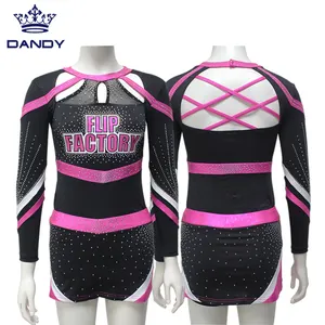 Fantasias cheerleader rosas personalizadas, uniforme cheerleading para adolescentes