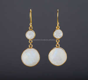 Arc-en-Moonstone gemstone sterling argent vermeil lunette en or boucles d'oreilles - Product Image 1