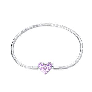 Copper Silver Plated Glow in the Dark Heart Enamel <b>Snake</b> <b>Chain</b> <b>Bracelet</b> Fit European Charm Beads - Product Image 1