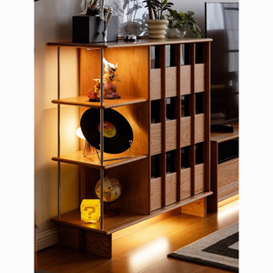 Solid Wood <b>Sideboard</b> Cherry Wood <b>Storage</b> Cabinet Living Room Display Shelf With Compartments - Product Image 3