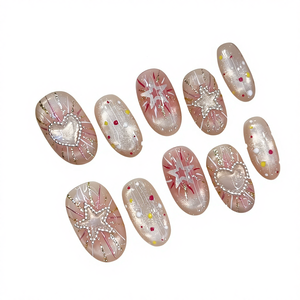 Uñas Postizas Hechas a Mano y <span class=keywords><strong>Pintadas</strong></span> a Mano con Diseño de Ojo de Gato Brillante, Polvo de Hadas, Estrella de Cinco Puntas, Chica Guerrera con Armadura - Product Image 1