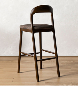 Sgabello da <span class=keywords><strong>Bar</strong></span> in Legno Massello e Tessuto Stile Nordico, Sedia Alta Moderna e Semplice per Reception - Product Image 4