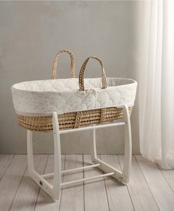 Panier de couchage pour bébé <span class=keywords><strong>en</strong></span> feuilles de maïs naturelles, tressé à la main, respirant, berceau Moïse avec support à bascule - Product Image 1