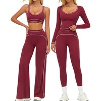 CIYING Nouvel Ensemble de Yoga Premium Brossé pour Femme avec Passepoil Contrastant, 2 Pièces : Haut de Sport à Double Bretelle et Legging Évasé