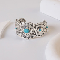 21 Estilos de Pulseras de Turquesa Natural Plateadas en Plata de Estilo Occidental para Mujer, Pulsera de Estilo Bohemio Étnico con Turquesa