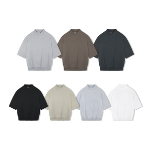 KingSen Custom Oversized Drop Shoulder <b>Mock</b> <b>Neck</b> Short Sleeve Sweatshirt OEM Soft Loose Half Sleeve Casual <b>Top</b> - Product Image 1
