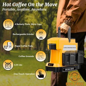 Cafetière sans fil compatible avec les batteries Dewalt 20V MAX, dotée de 3 options de préparation et d'un moulin à café intégré - Product Image 4