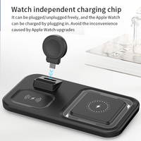 Station de charge sans fil 3-en-1 Justlink, charge rapide 15W avec module de montre enfichable, design transparent pour téléphone et écouteurs
