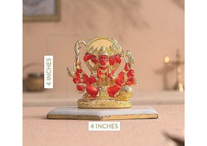<b>Gold</b> Plated Panchmukhi Hanuman <b>Statue</b> with Orange Enamel Hindu Religious Idol Decorative Home Temple Decor Gift Handicraft - Product Image 4