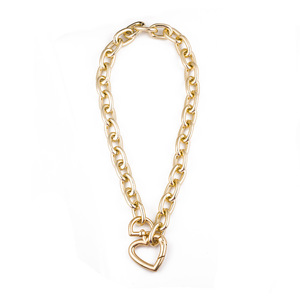 Collier ras du cou en chaîne métallique épaisse en forme de cœur en alliage de zinc or et argent, tendance pour femme - Product Image 5