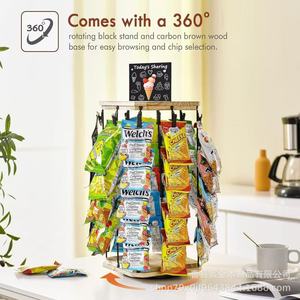 Wooden Rotating Snack Display Rack With Iron <b>Hooks</b> For Supermarket Candy And Chip Storage Desktop Organization Multipurpose - Product Image 4