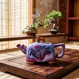 กาน้ำชาเคลือบสีแบบเปลี่ยนสีได้ สไตล์จีนโบราณ ความจุ 240 มล. ชุดกาแฟและชา ของขวัญสุดสร้างสรรค์ สีแดงจีน - Product Image 6