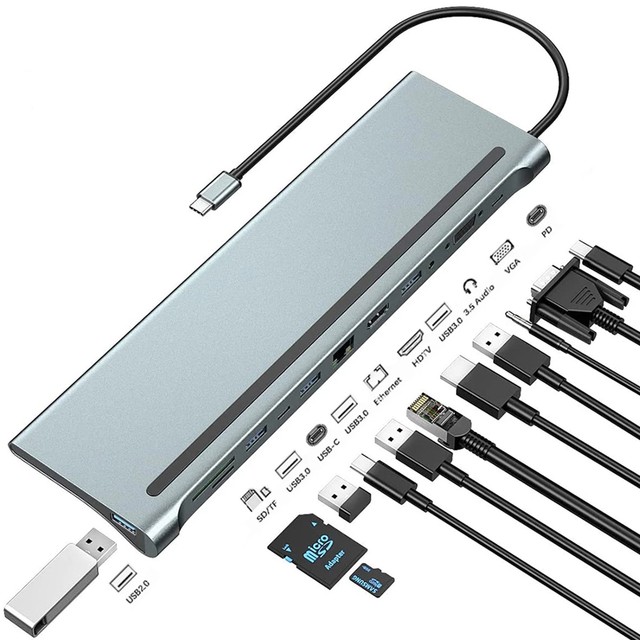 MST 12 in 1 Type c Docking Station USB C HUB for Macbook Multi Port Adapter VGA HDTV RJ45 Hub