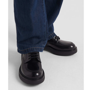 Scarpe <span class=keywords><strong>Derby</strong></span> Unisex in Vera Pelle con Lacci, Tacco Basso, in Pelle di Vitello, per Uomo e <span class=keywords><strong>Donna</strong></span>, Colore Nero - Product Image 2