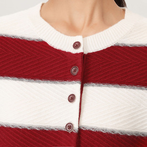 Womens <strong>Woolen</strong> Stripe Knitted <strong>Tops</strong> 100% Wool Elegant Crew Neck Knitted Pullover with Elastic Ribbed Hem - Product Image 6